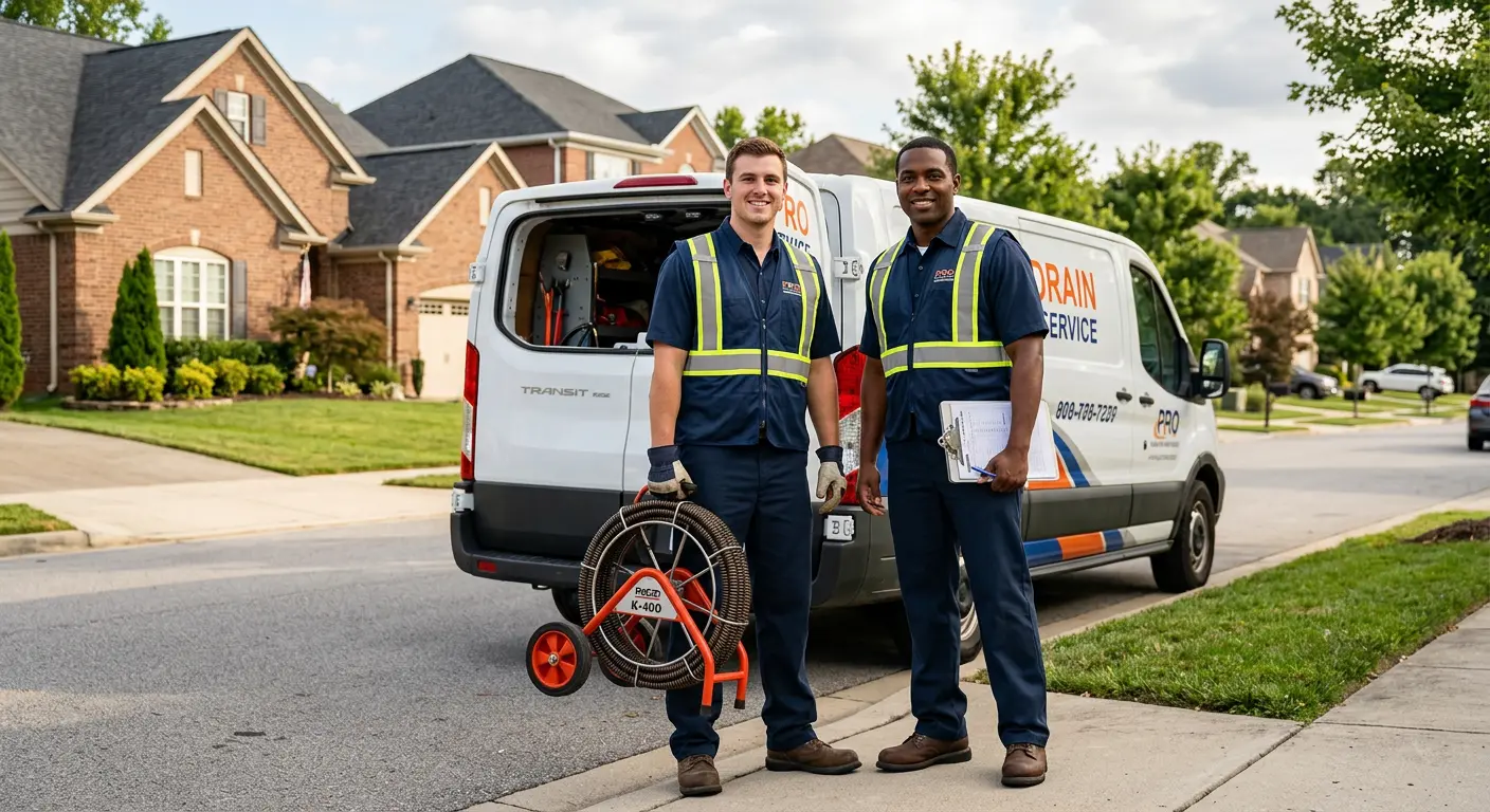 Sewer and drain service team with equipment ready for work in Pearsall