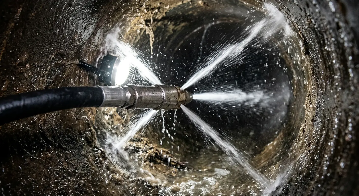 High-pressure hydro jetting nozzle cleaning sewer pipe for Storm Drain Cleaning in Pearsall